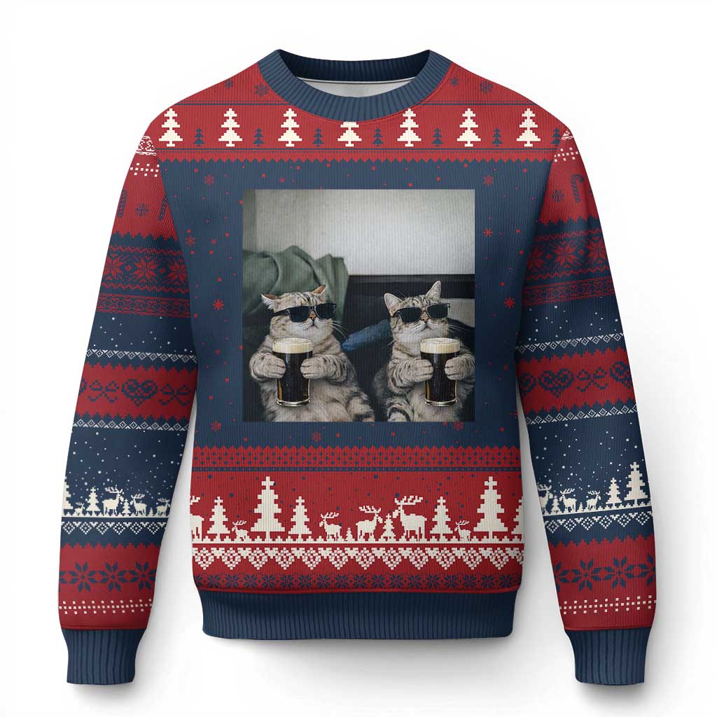 Funny Cat Drinking Irish Stout Beer Ugly Christmas Sweater Black Beer and Cat Lovers