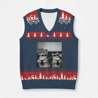 Funny Cat Drinking Irish Stout Beer V-Neck Knit Sweater Vest Black Beer and Cat Lovers