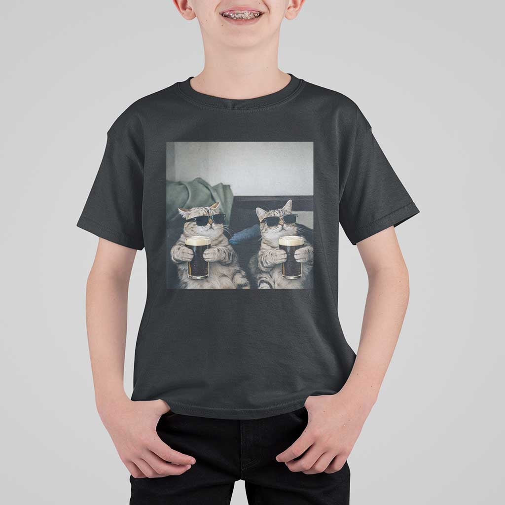 Funny Cat Drinking Irish Stout Beer T Shirt For Kid Black Beer and Cat Lovers