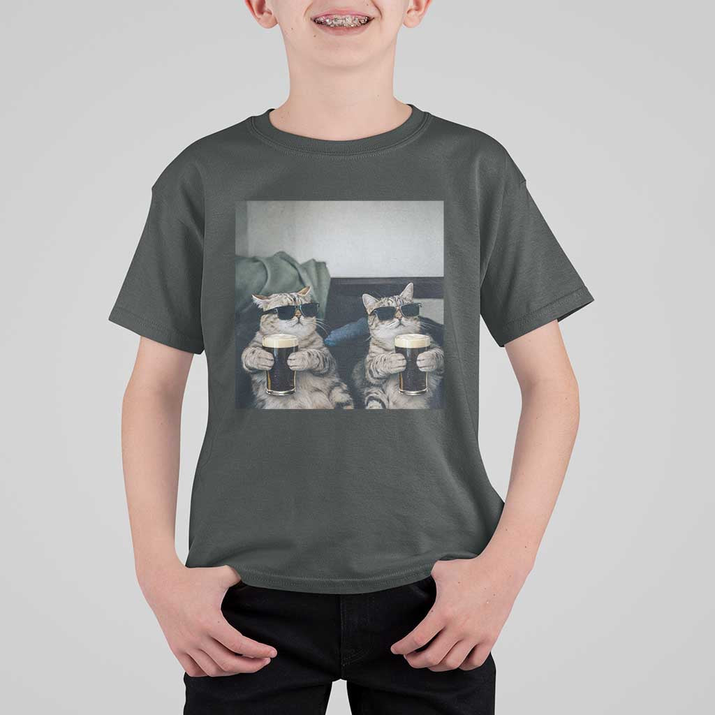 Funny Cat Drinking Irish Stout Beer T Shirt For Kid Black Beer and Cat Lovers