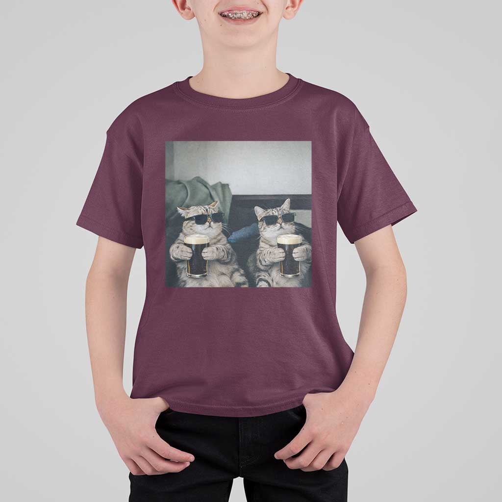Funny Cat Drinking Irish Stout Beer T Shirt For Kid Black Beer and Cat Lovers