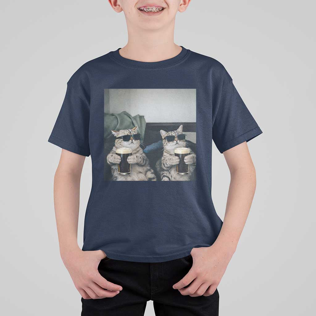 Funny Cat Drinking Irish Stout Beer T Shirt For Kid Black Beer and Cat Lovers