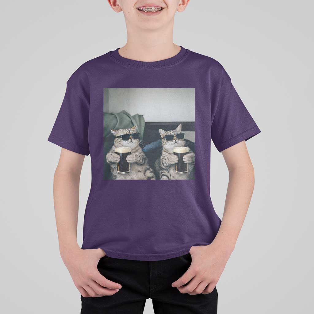 Funny Cat Drinking Irish Stout Beer T Shirt For Kid Black Beer and Cat Lovers