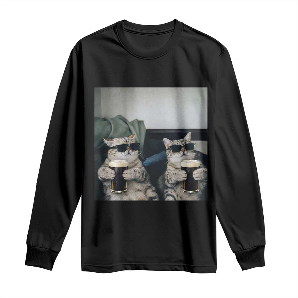 Funny Cat Drinking Irish Stout Beer Long Sleeve Shirt Black Beer and Cat Lovers