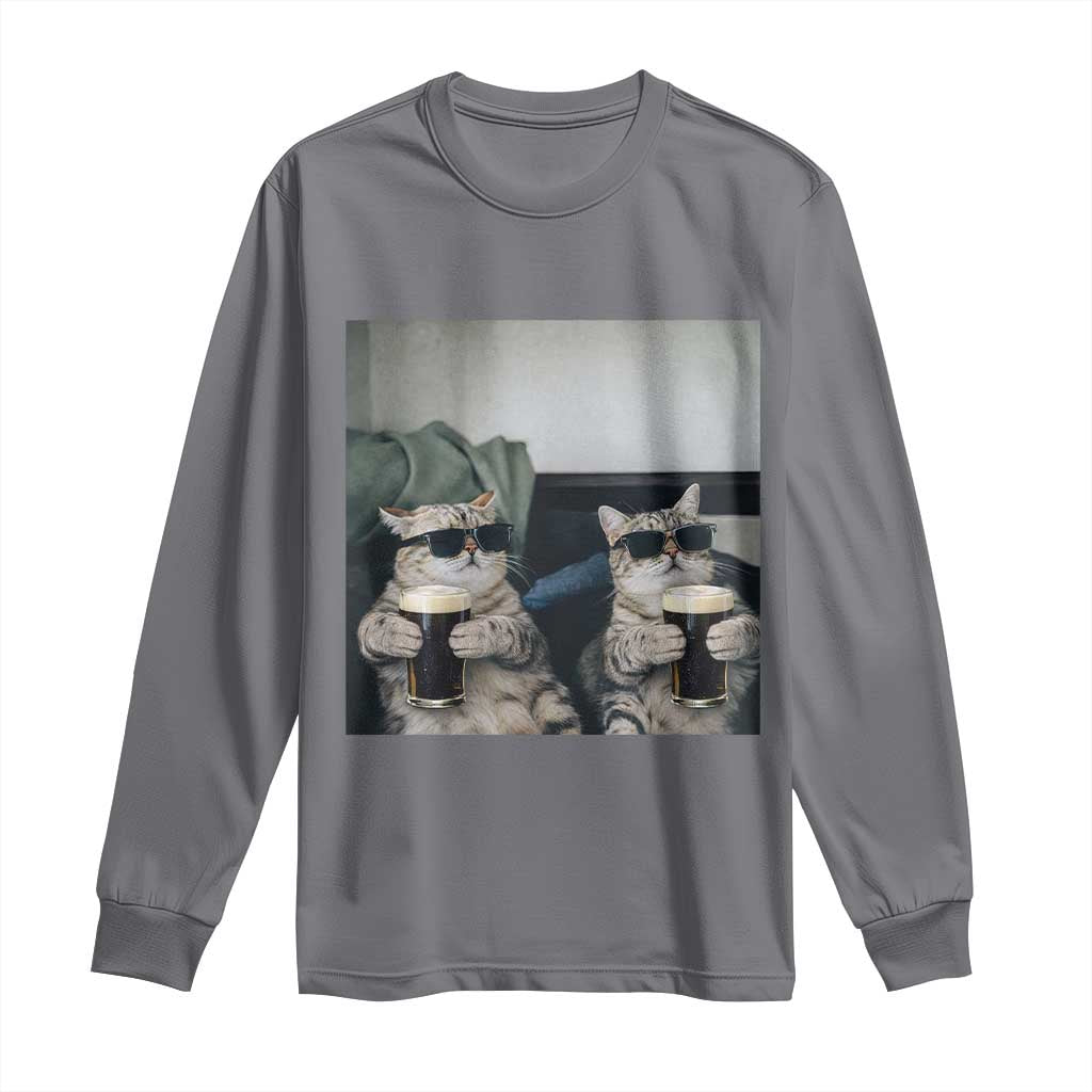 Funny Cat Drinking Irish Stout Beer Long Sleeve Shirt Black Beer and Cat Lovers