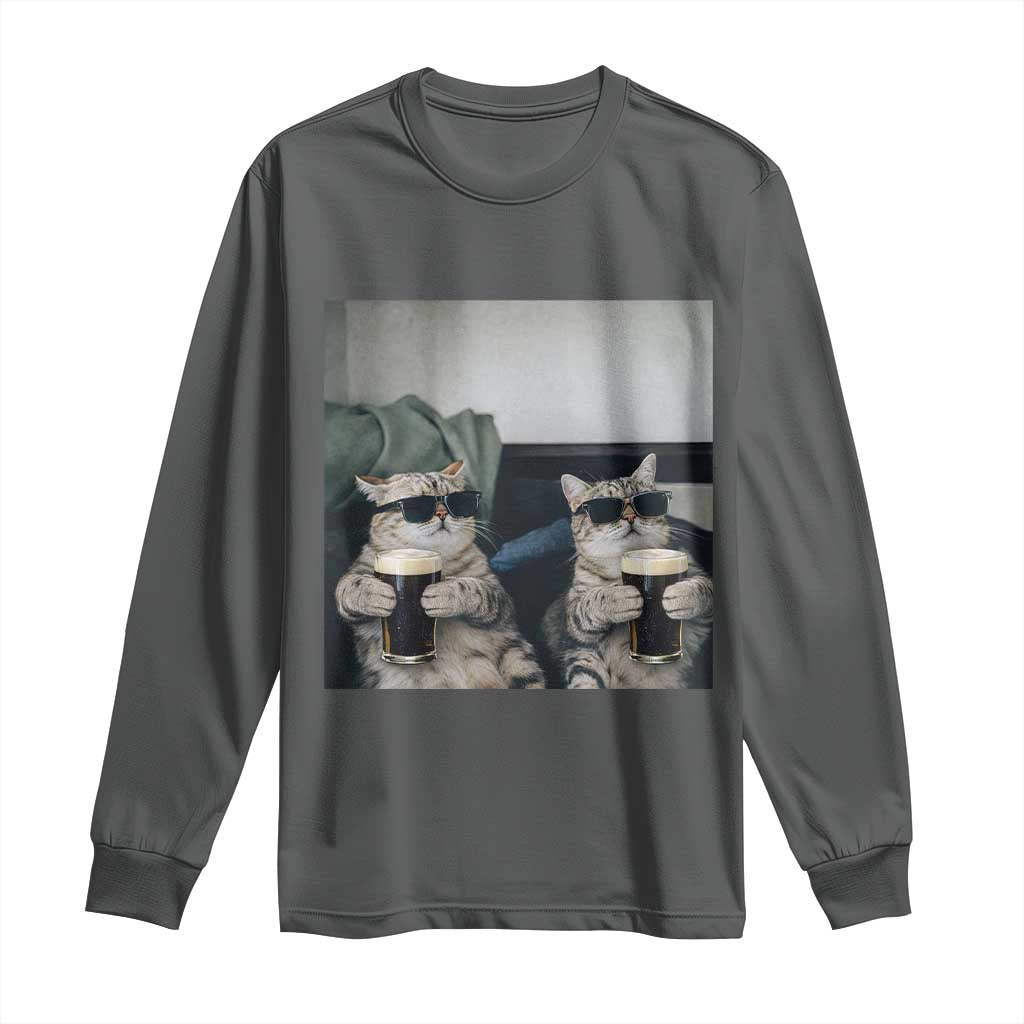 Funny Cat Drinking Irish Stout Beer Long Sleeve Shirt Black Beer and Cat Lovers