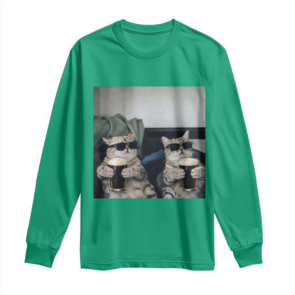 Funny Cat Drinking Irish Stout Beer Long Sleeve Shirt Black Beer and Cat Lovers