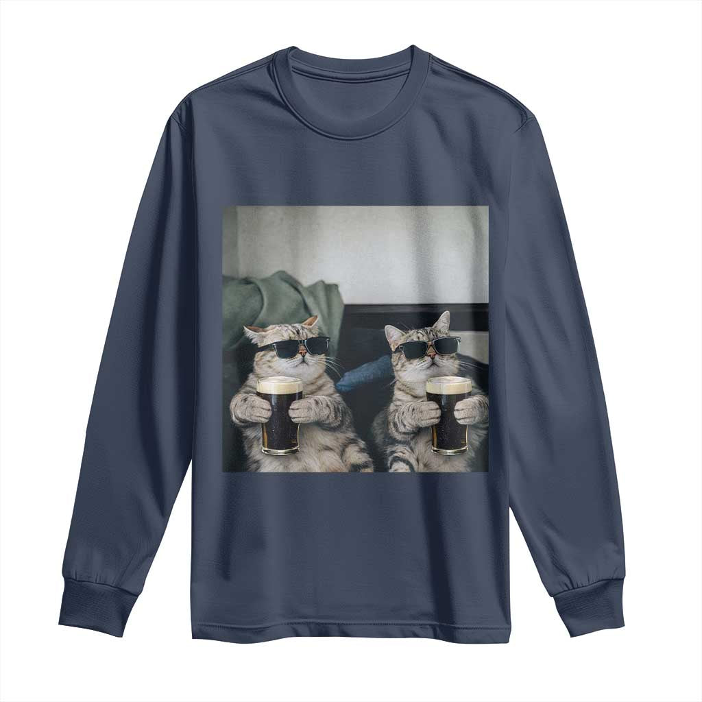 Funny Cat Drinking Irish Stout Beer Long Sleeve Shirt Black Beer and Cat Lovers