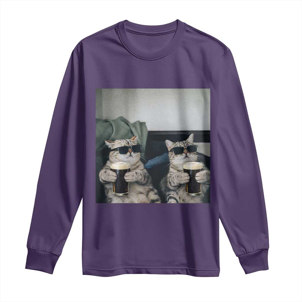 Funny Cat Drinking Irish Stout Beer Long Sleeve Shirt Black Beer and Cat Lovers