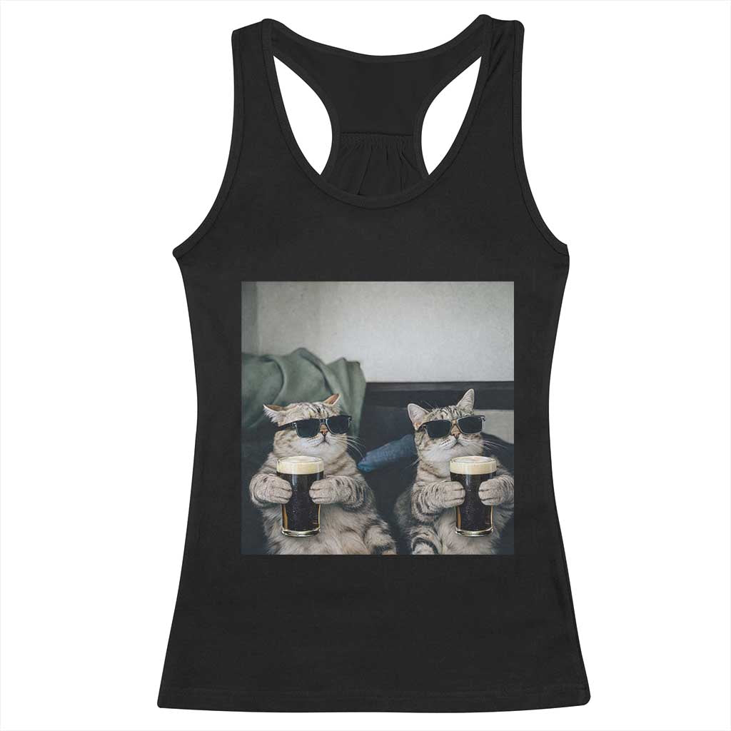 Funny Cat Drinking Irish Stout Beer Racerback Tank Top Black Beer and Cat Lovers