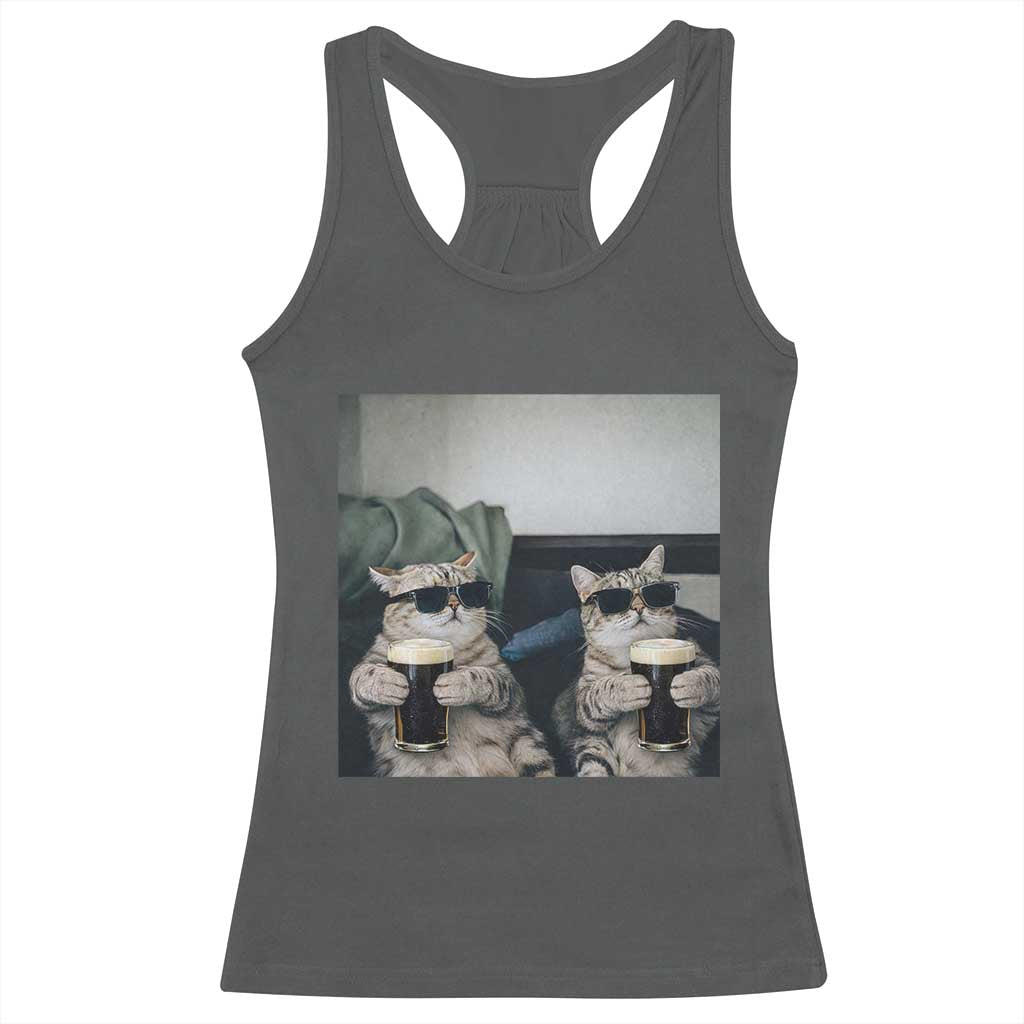 Funny Cat Drinking Irish Stout Beer Racerback Tank Top Black Beer and Cat Lovers