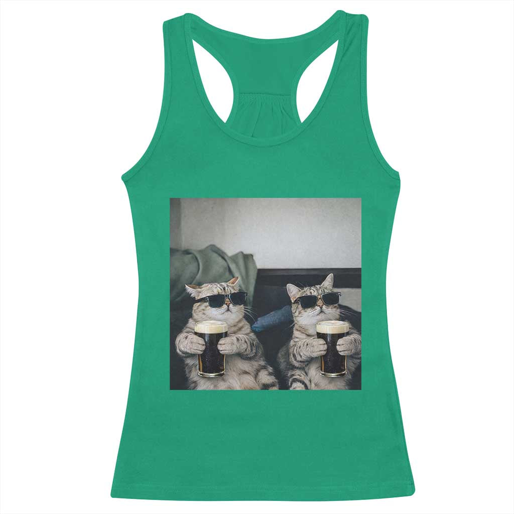 Funny Cat Drinking Irish Stout Beer Racerback Tank Top Black Beer and Cat Lovers