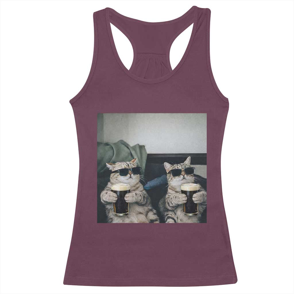 Funny Cat Drinking Irish Stout Beer Racerback Tank Top Black Beer and Cat Lovers