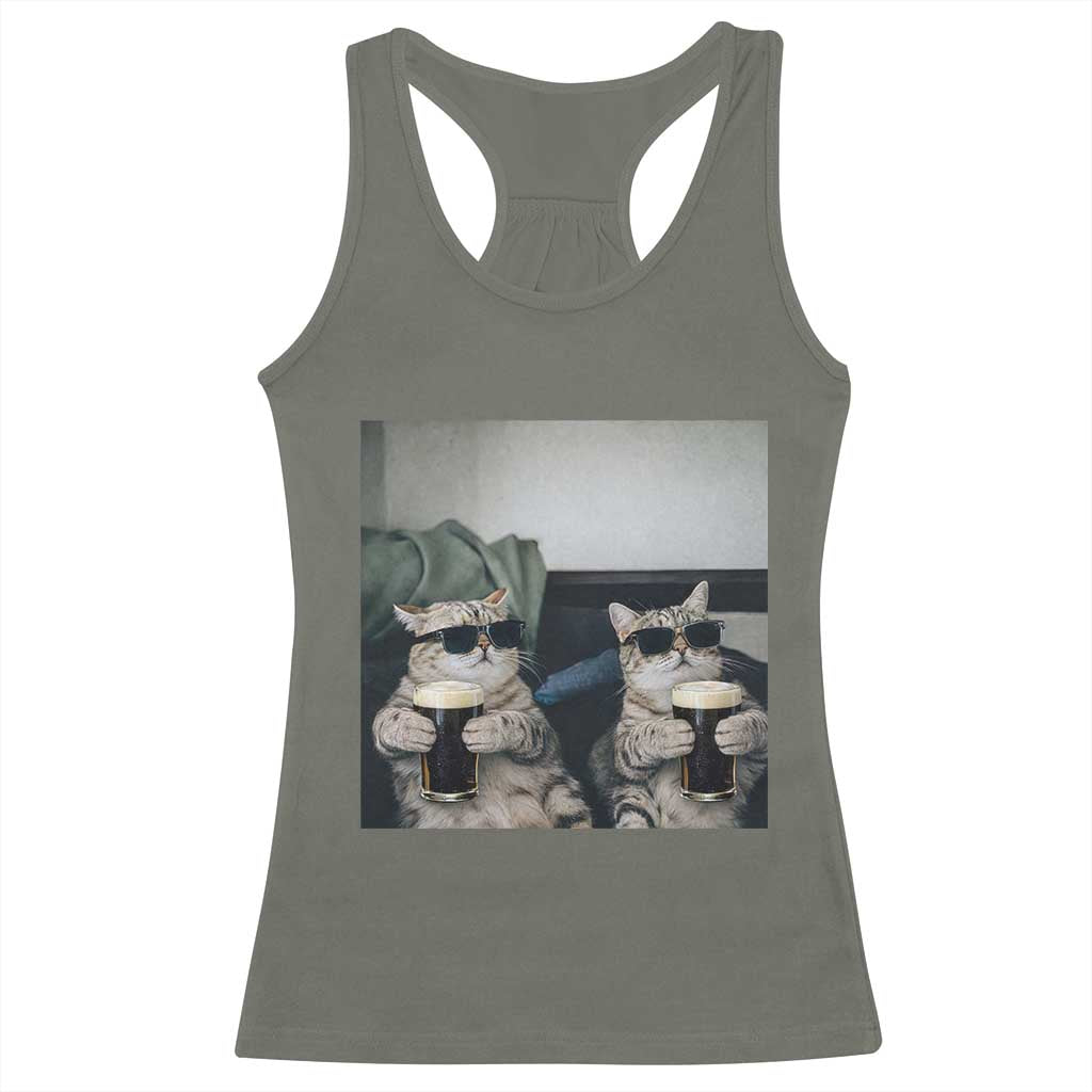Funny Cat Drinking Irish Stout Beer Racerback Tank Top Black Beer and Cat Lovers