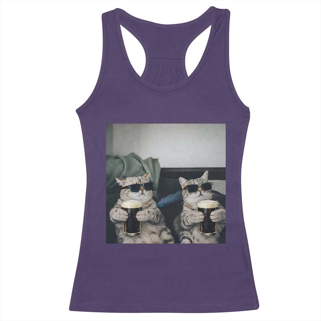 Funny Cat Drinking Irish Stout Beer Racerback Tank Top Black Beer and Cat Lovers