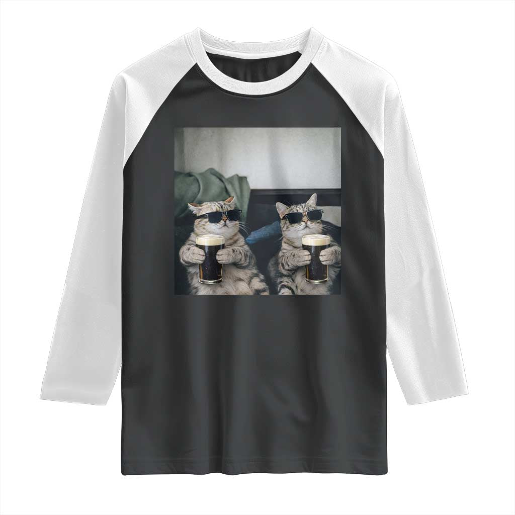Funny Cat Drinking Irish Stout Beer Raglan Shirt Black Beer and Cat Lovers