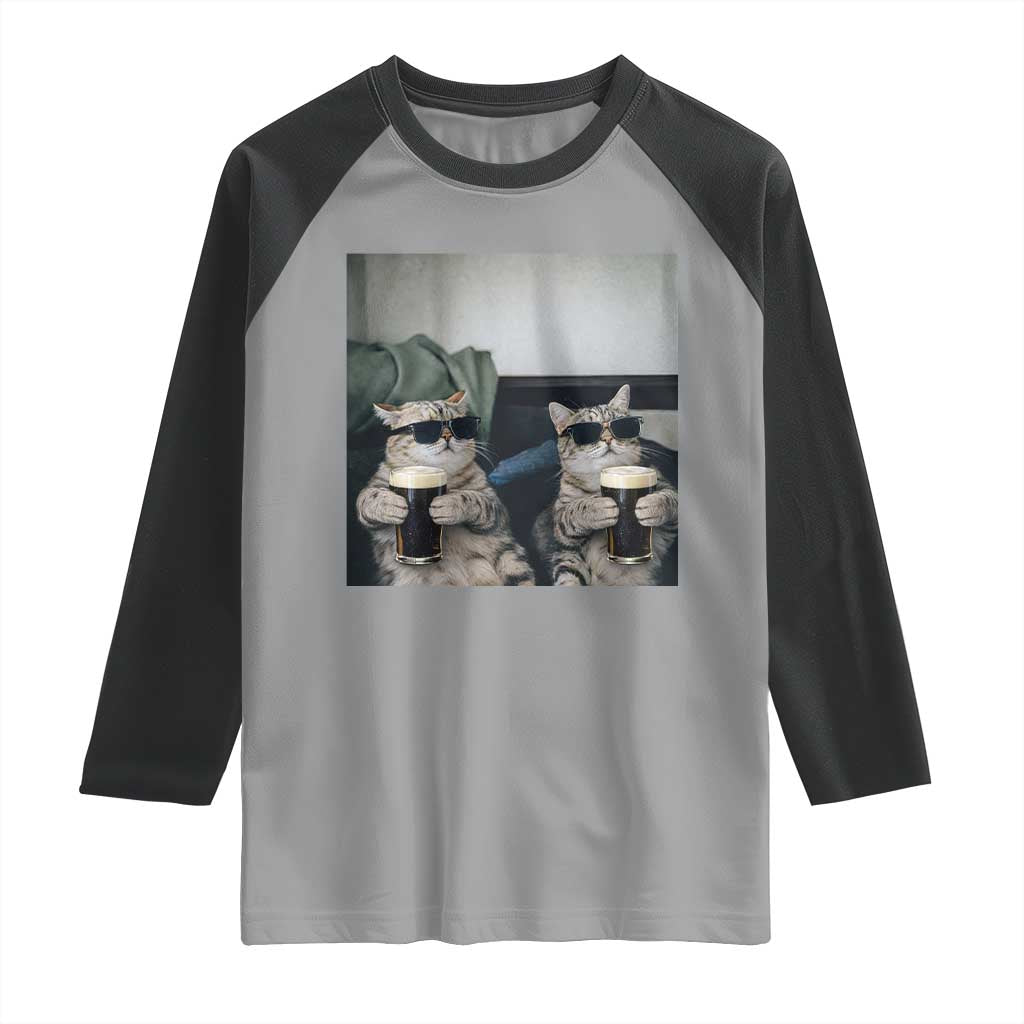 Funny Cat Drinking Irish Stout Beer Raglan Shirt Black Beer and Cat Lovers