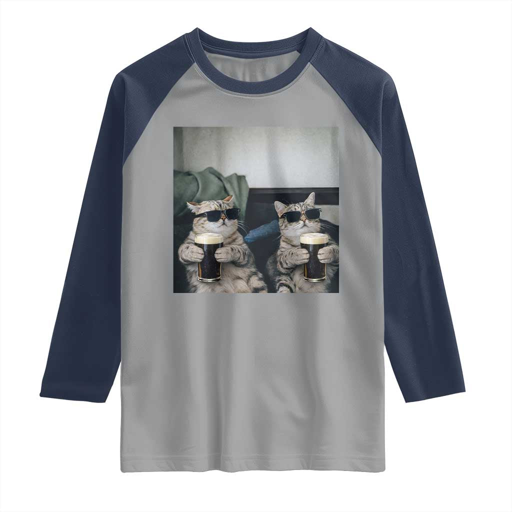 Funny Cat Drinking Irish Stout Beer Raglan Shirt Black Beer and Cat Lovers