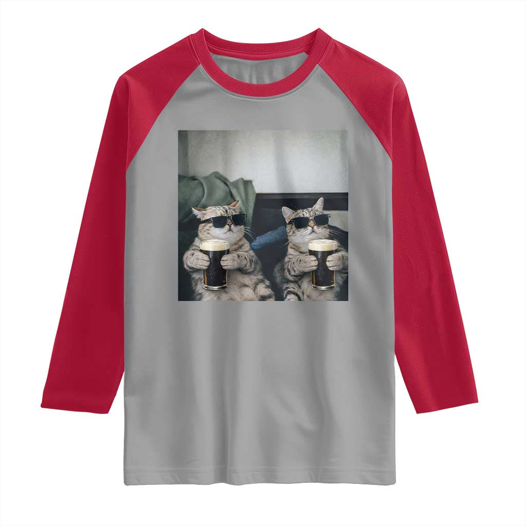 Funny Cat Drinking Irish Stout Beer Raglan Shirt Black Beer and Cat Lovers