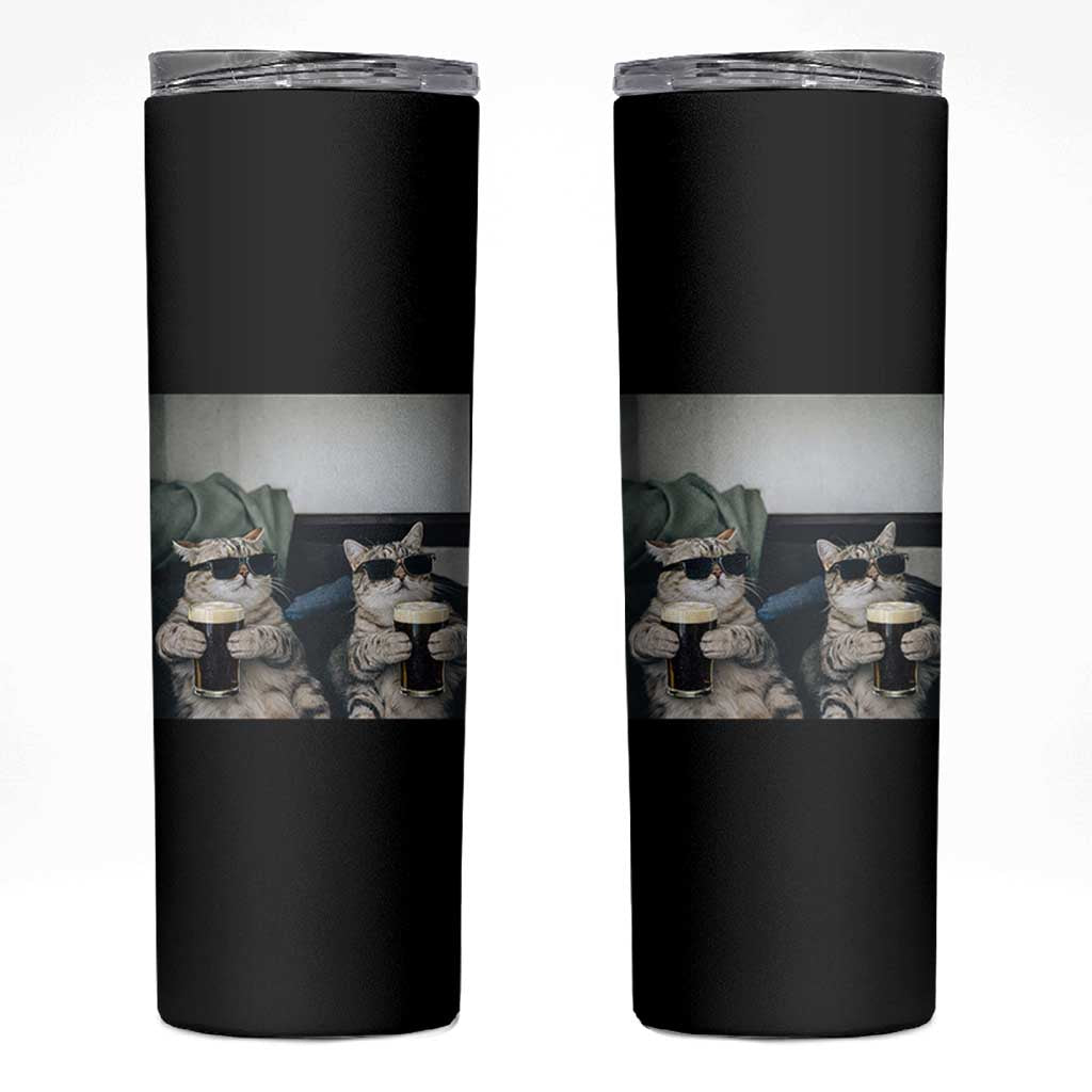 Funny Cat Drinking Irish Stout Beer Skinny Tumbler Black Beer and Cat Lovers