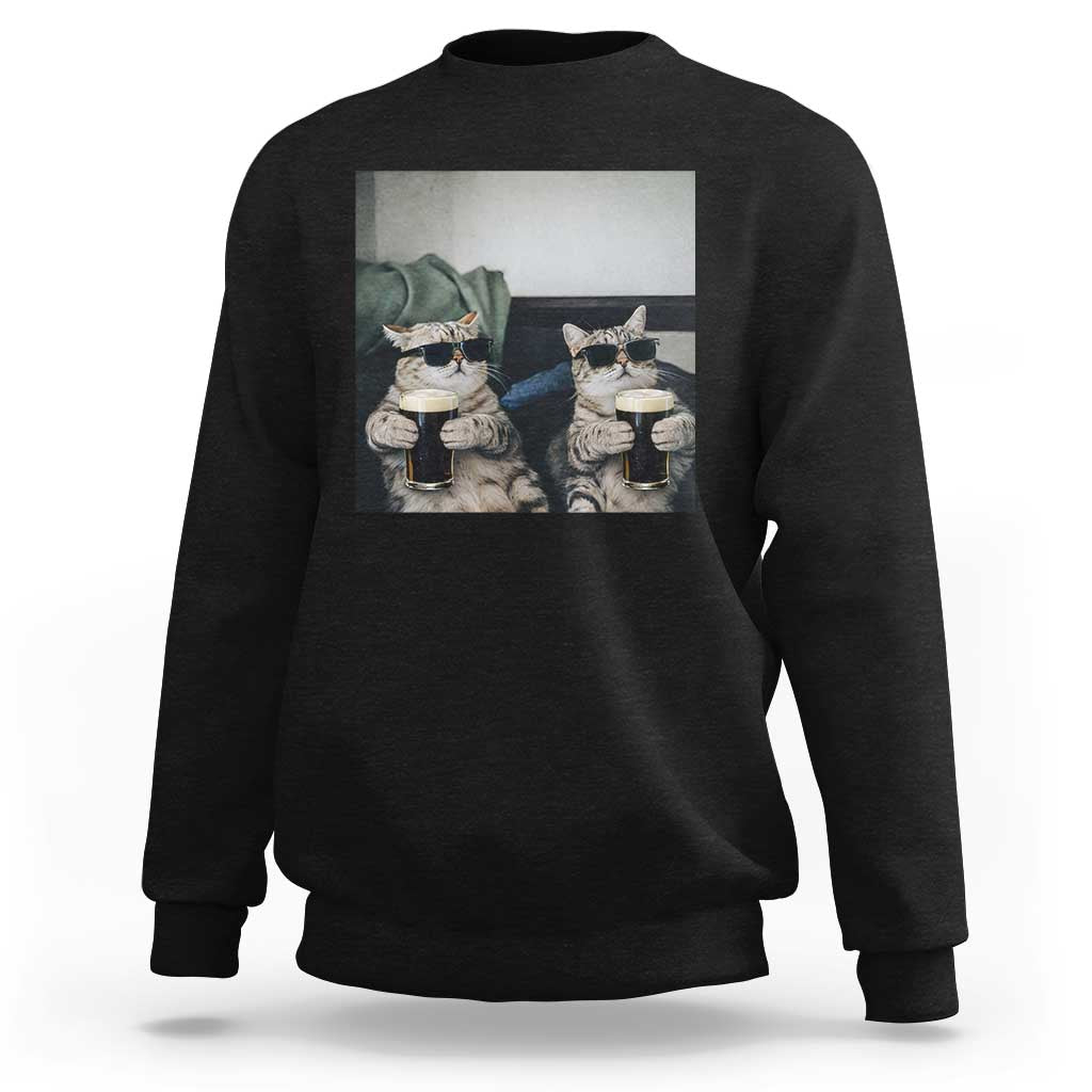 Funny Cat Drinking Irish Stout Beer Sweatshirt Black Beer and Cat Lovers