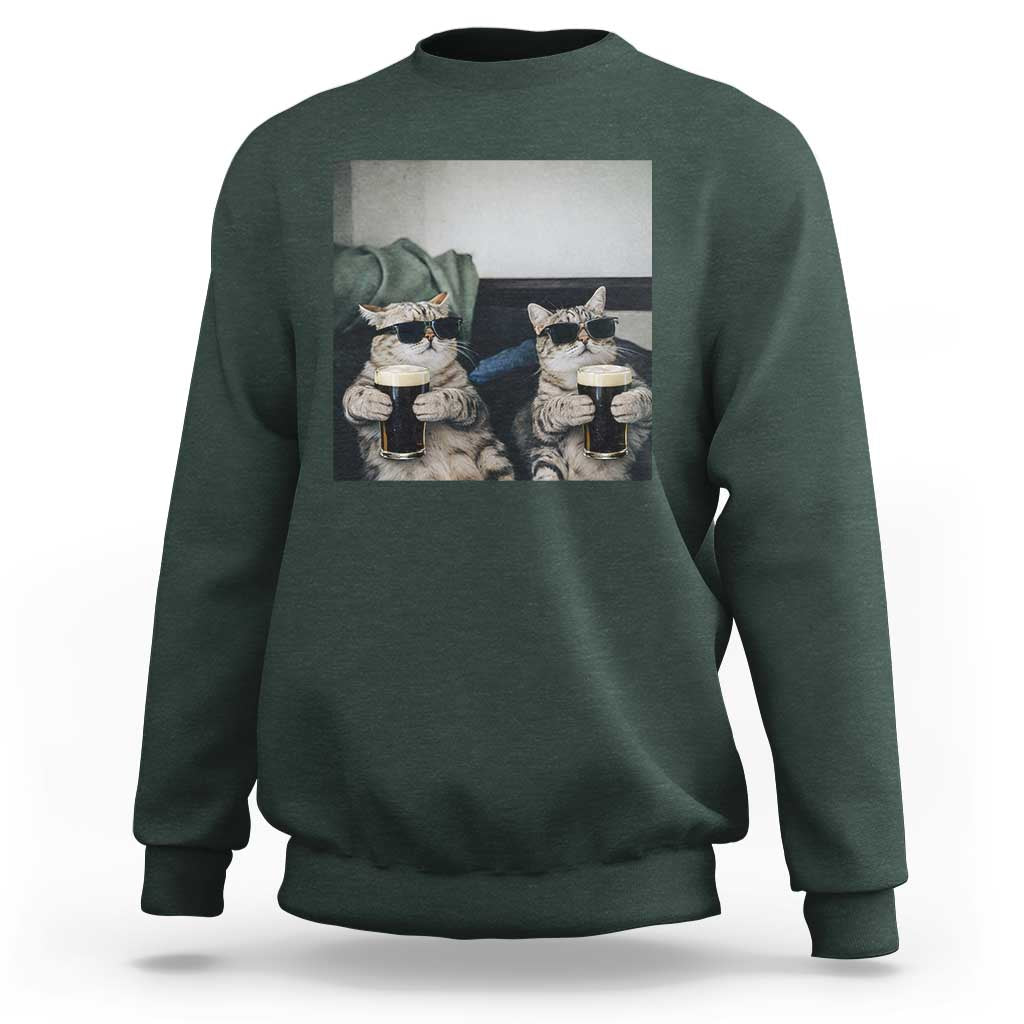 Funny Cat Drinking Irish Stout Beer Sweatshirt Black Beer and Cat Lovers