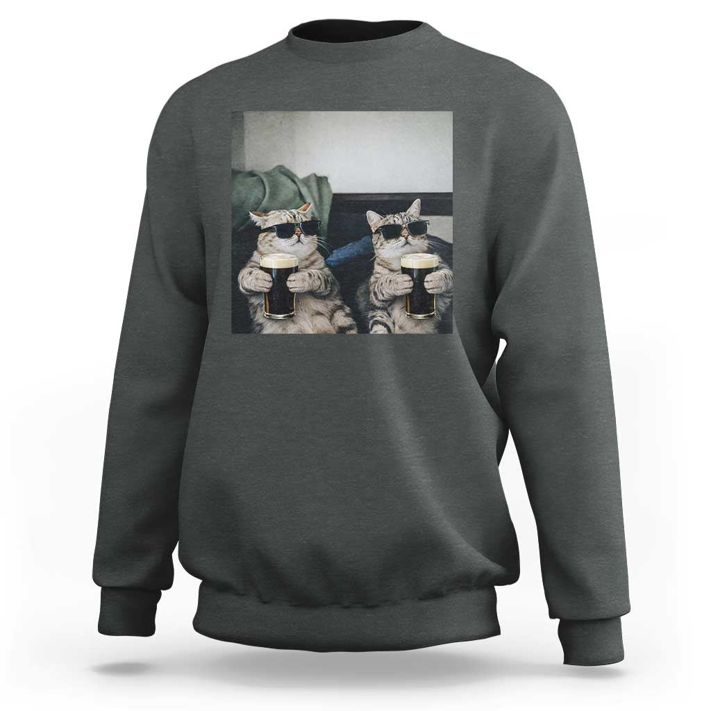 Funny Cat Drinking Irish Stout Beer Sweatshirt Black Beer and Cat Lovers