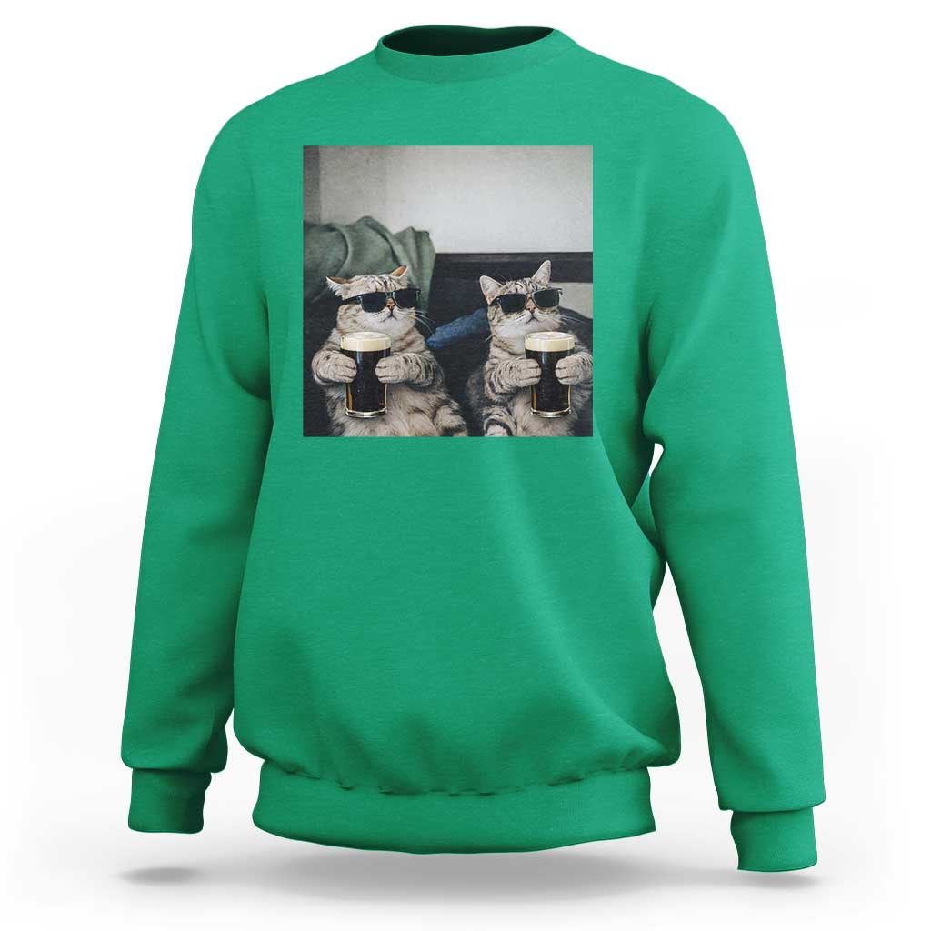 Funny Cat Drinking Irish Stout Beer Sweatshirt Black Beer and Cat Lovers
