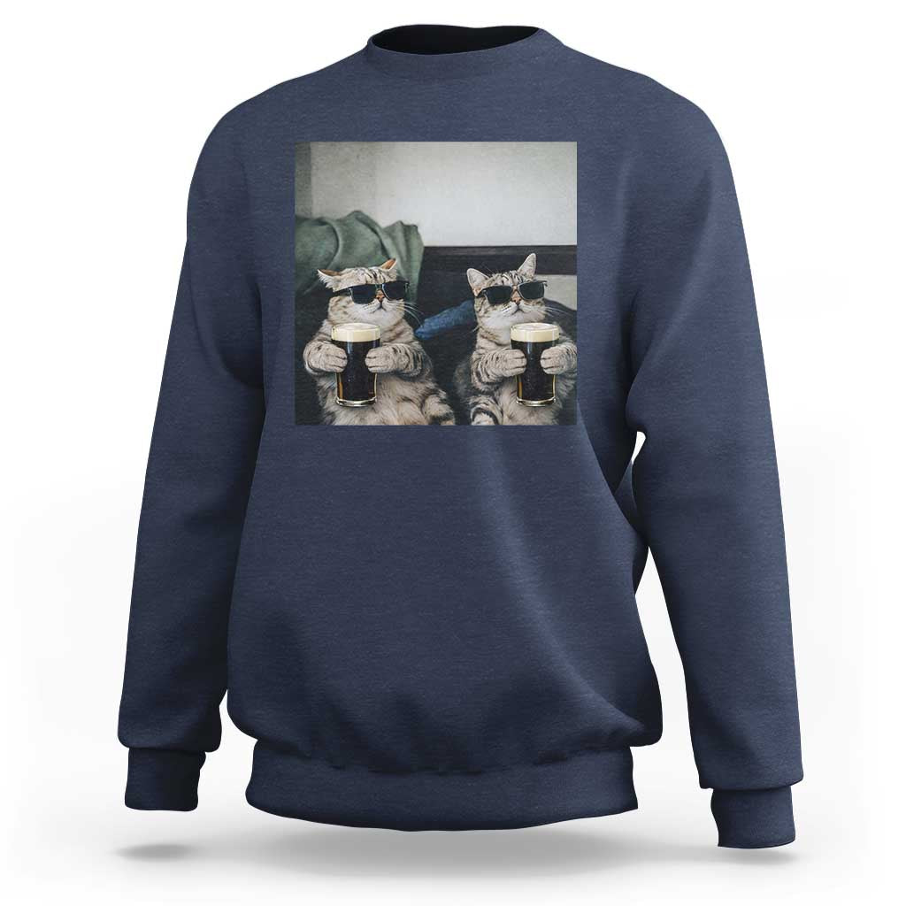 Funny Cat Drinking Irish Stout Beer Sweatshirt Black Beer and Cat Lovers