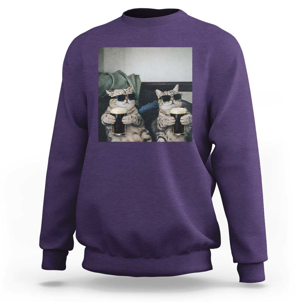 Funny Cat Drinking Irish Stout Beer Sweatshirt Black Beer and Cat Lovers
