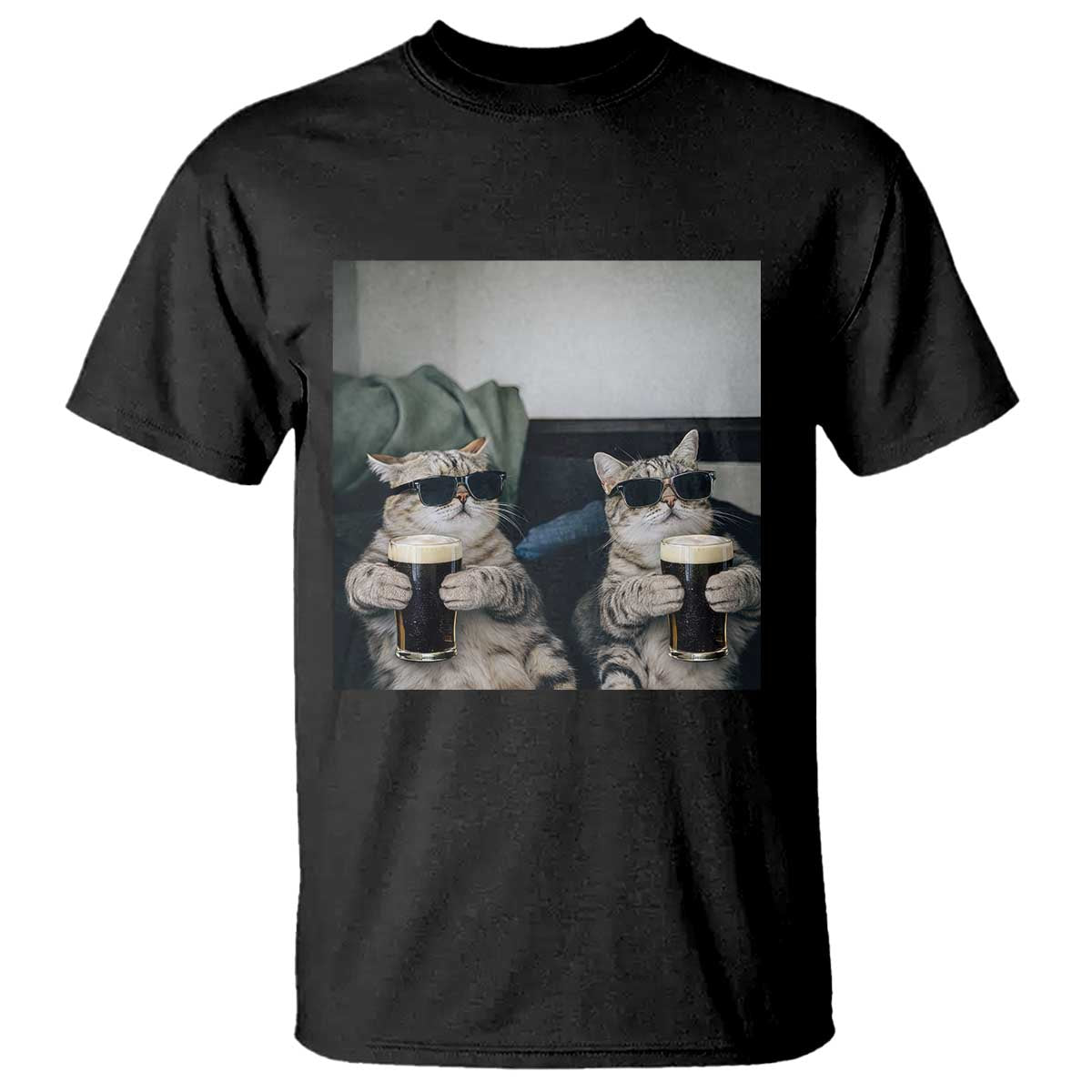 Funny Cat Drinking Irish Stout Beer T Shirt Black Beer and Cat Lovers