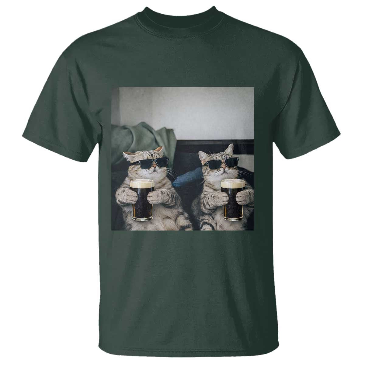 Funny Cat Drinking Irish Stout Beer T Shirt Black Beer and Cat Lovers