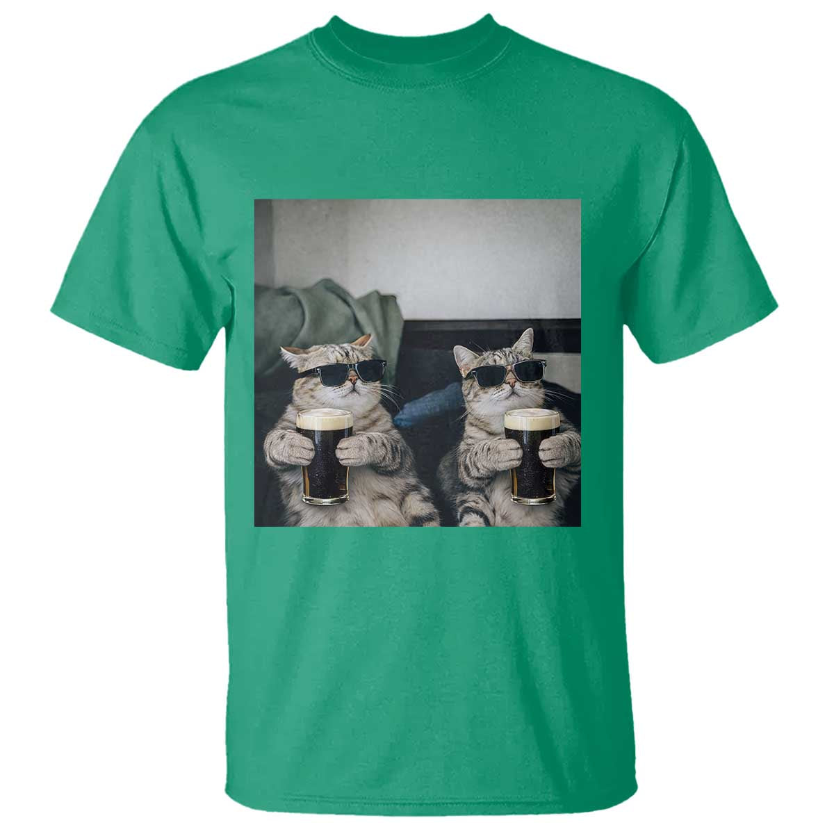 Funny Cat Drinking Irish Stout Beer T Shirt Black Beer and Cat Lovers