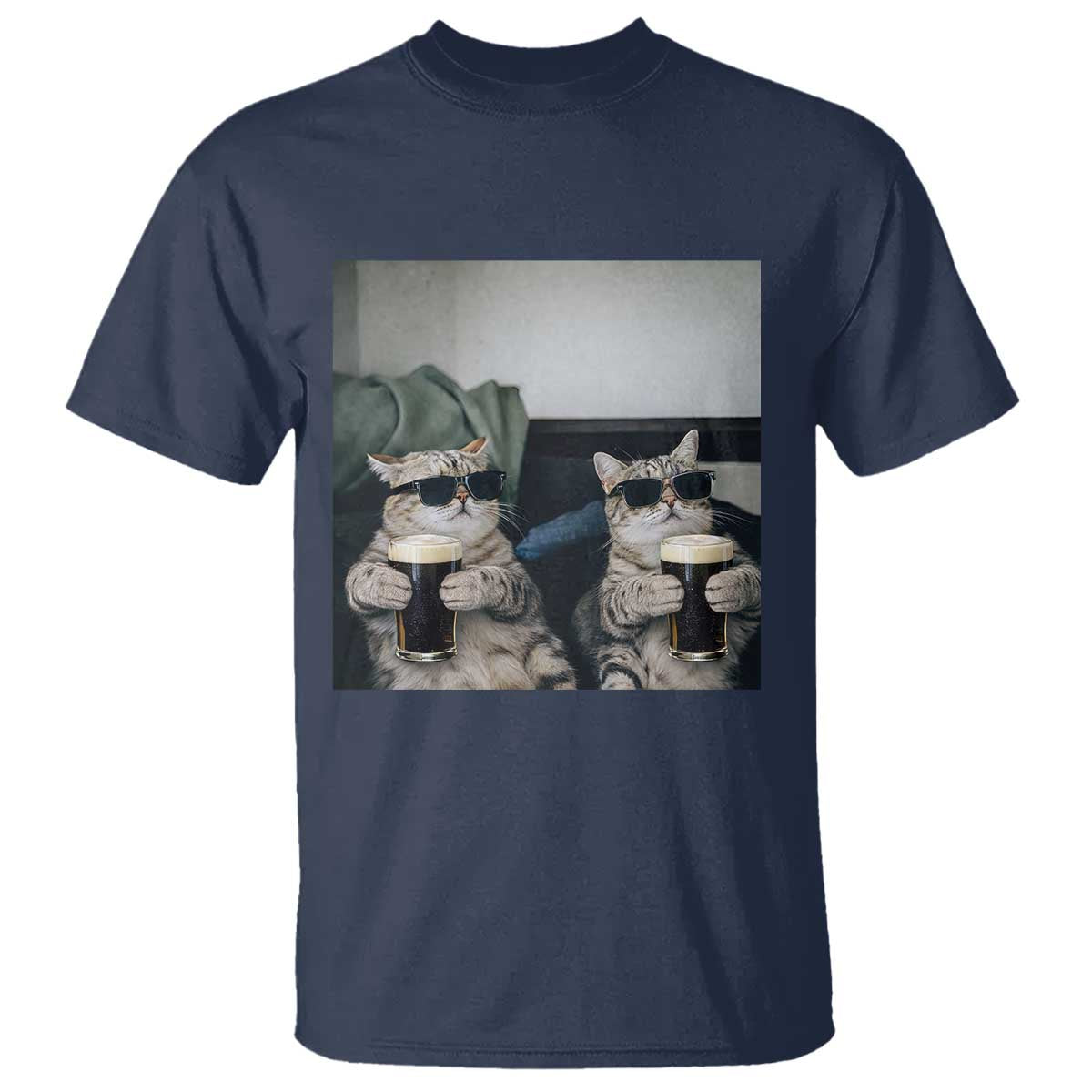 Funny Cat Drinking Irish Stout Beer T Shirt Black Beer and Cat Lovers