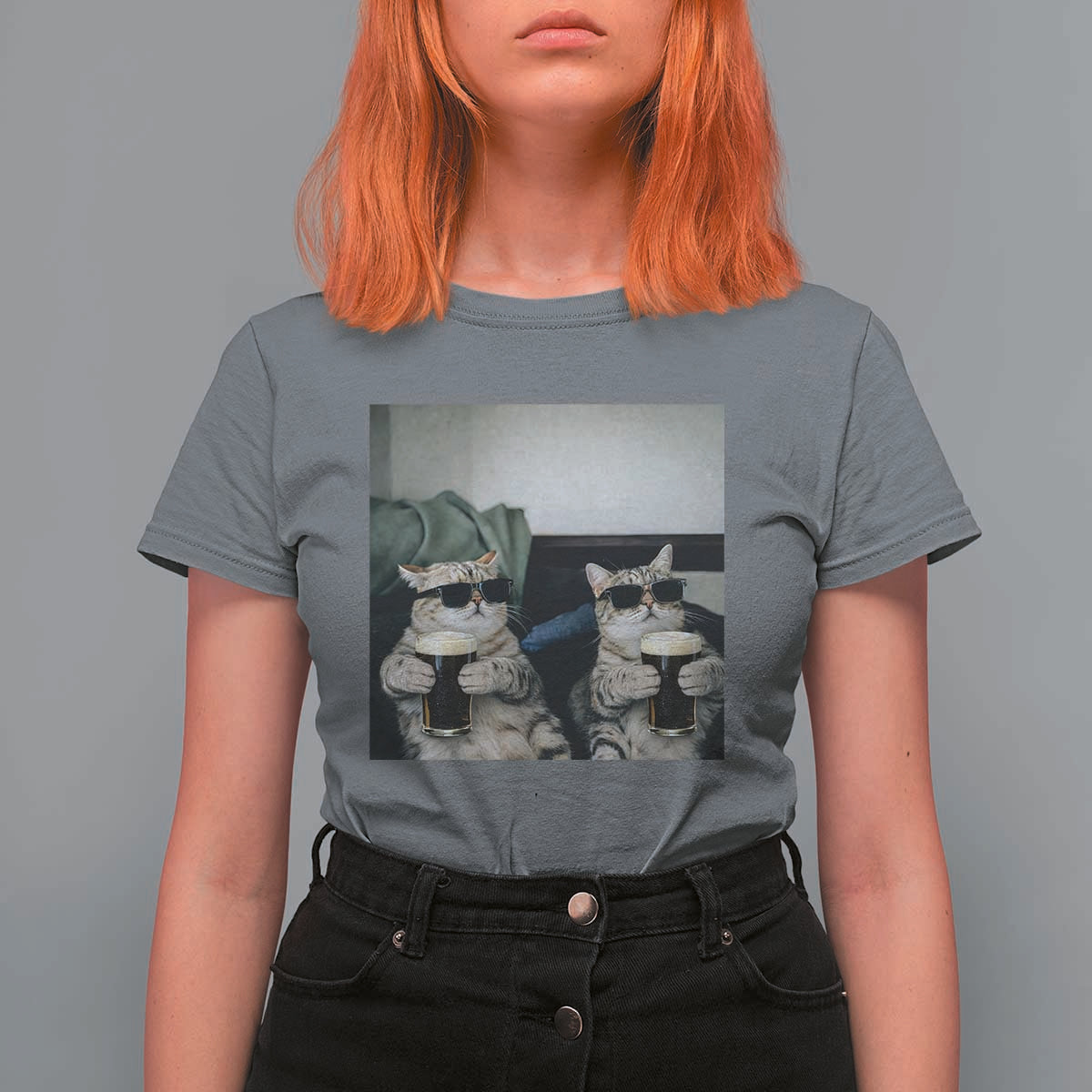 Funny Cat Drinking Irish Stout Beer T Shirt For Women Black Beer and Cat Lovers
