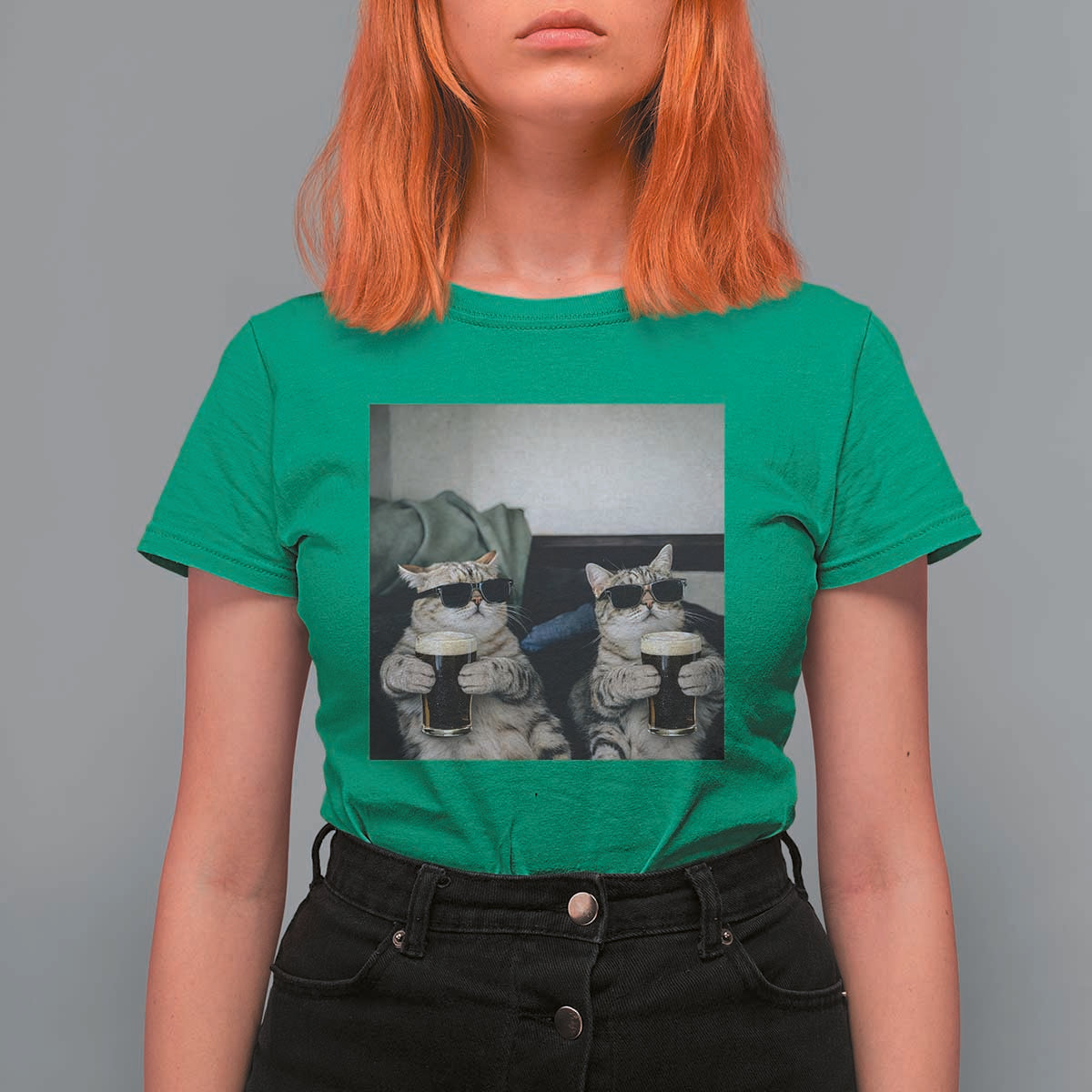 Funny Cat Drinking Irish Stout Beer T Shirt For Women Black Beer and Cat Lovers