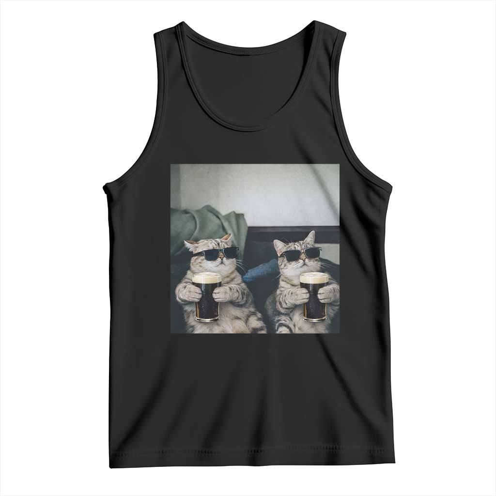 Funny Cat Drinking Irish Stout Beer Tank Top Black Beer and Cat Lovers