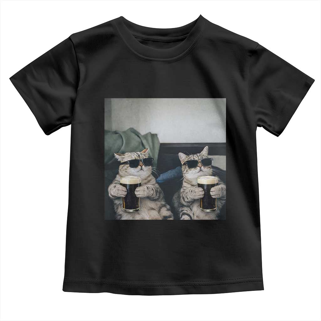 Funny Cat Drinking Irish Stout Beer Toddler T Shirt Black Beer and Cat Lovers