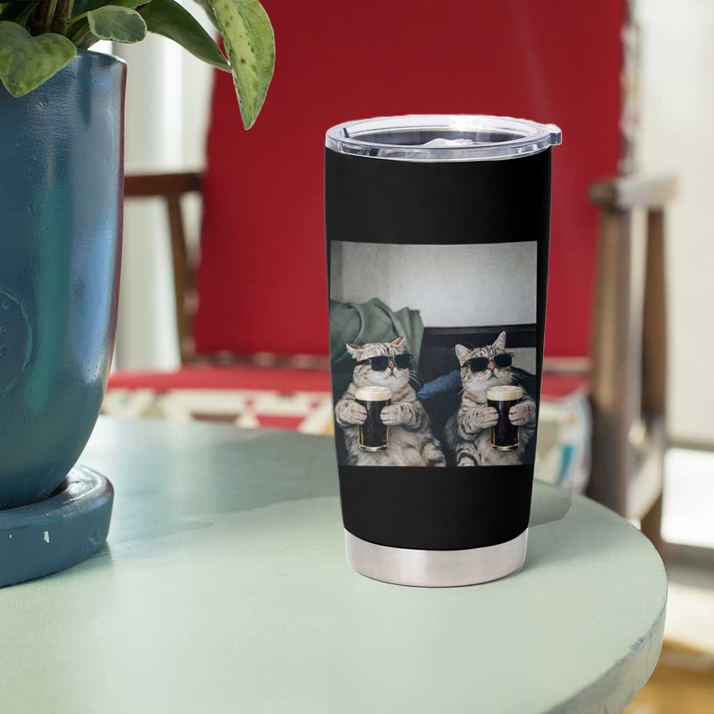 Funny Cat Drinking Irish Stout Beer Tumbler Cup Black Beer and Cat Lovers