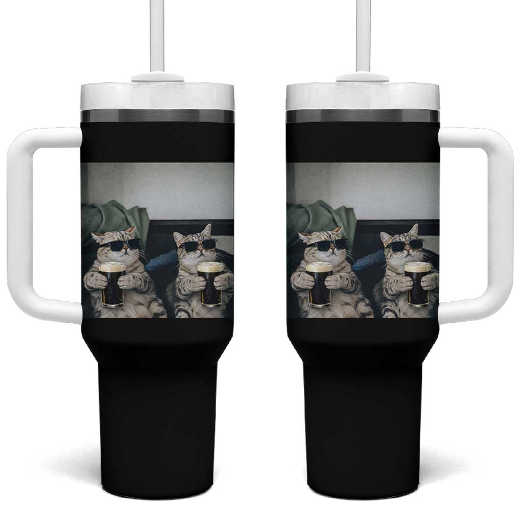 Funny Cat Drinking Irish Stout Beer Tumbler With Handle Black Beer and Cat Lovers