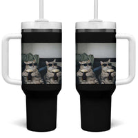 Funny Cat Drinking Irish Stout Beer Tumbler With Handle Black Beer and Cat Lovers