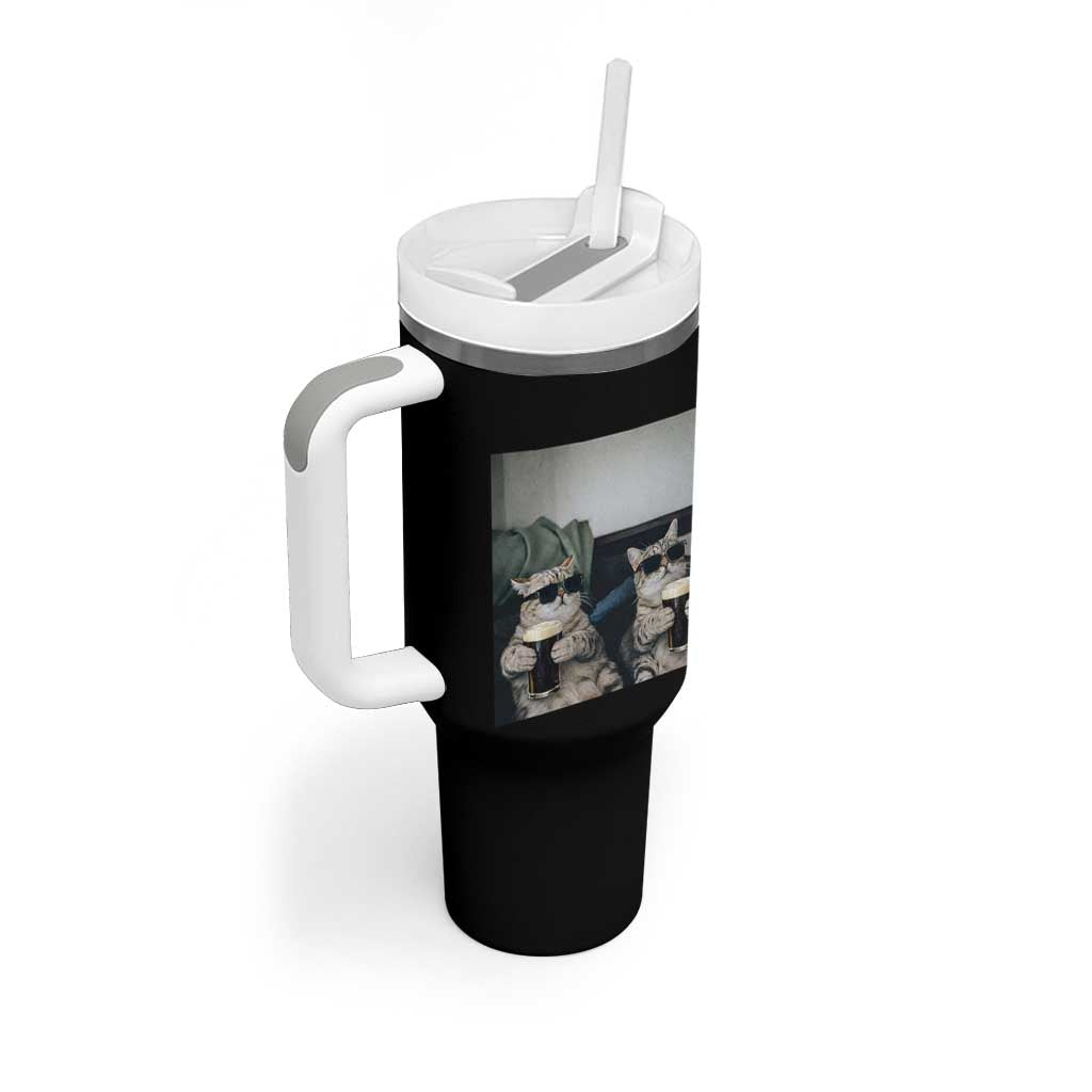 Funny Cat Drinking Irish Stout Beer Tumbler With Handle Black Beer and Cat Lovers