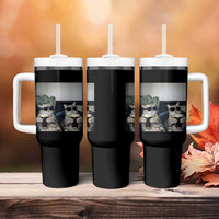 Funny Cat Drinking Irish Stout Beer Tumbler With Handle Black Beer and Cat Lovers