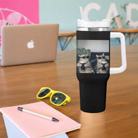 Funny Cat Drinking Irish Stout Beer Tumbler With Handle Black Beer and Cat Lovers