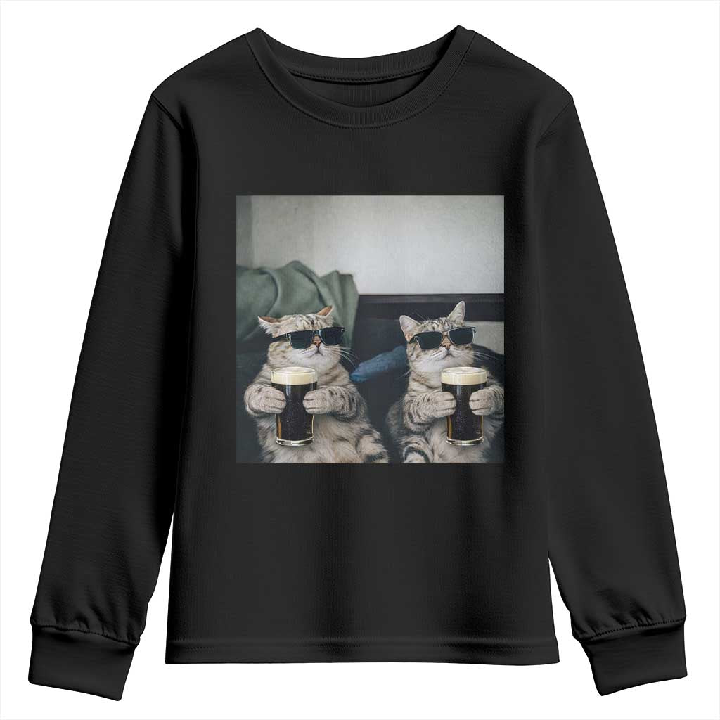 Funny Cat Drinking Irish Stout Beer Youth Sweatshirt Black Beer and Cat Lovers