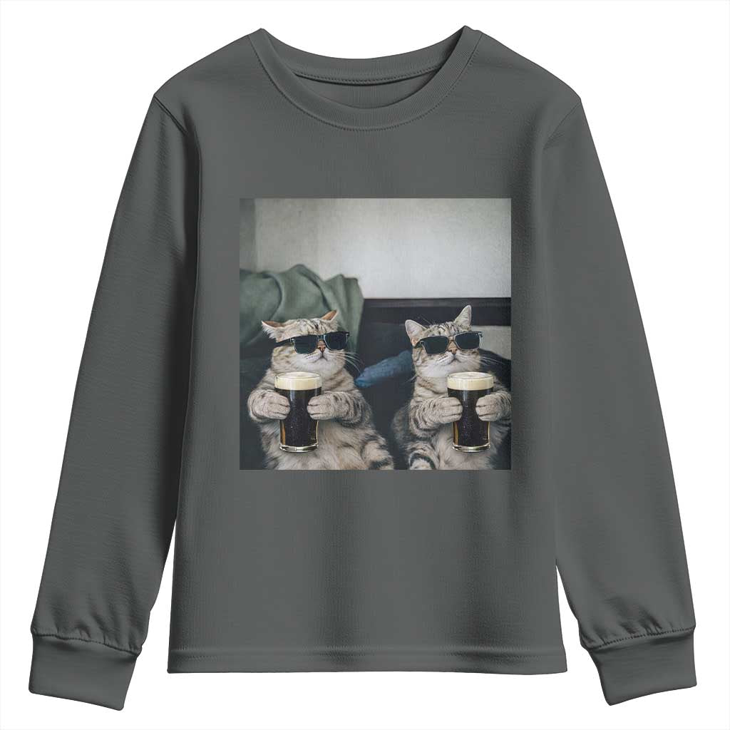 Funny Cat Drinking Irish Stout Beer Youth Sweatshirt Black Beer and Cat Lovers