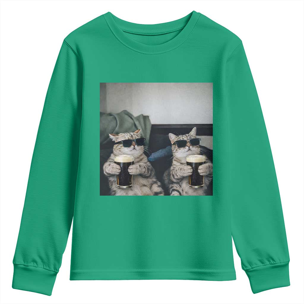 Funny Cat Drinking Irish Stout Beer Youth Sweatshirt Black Beer and Cat Lovers
