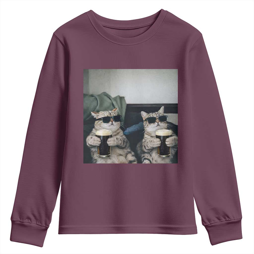 Funny Cat Drinking Irish Stout Beer Youth Sweatshirt Black Beer and Cat Lovers