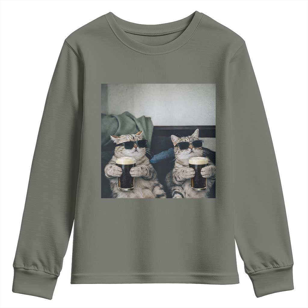 Funny Cat Drinking Irish Stout Beer Youth Sweatshirt Black Beer and Cat Lovers