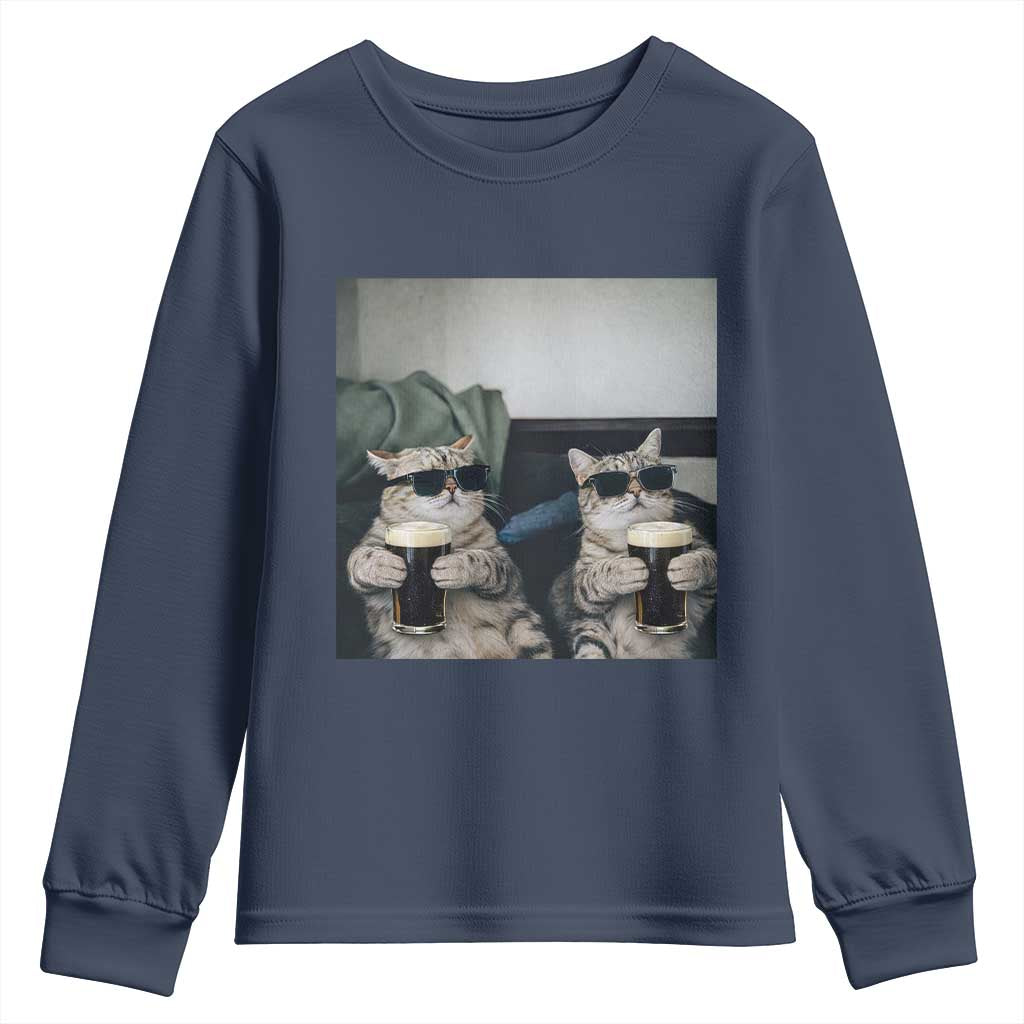 Funny Cat Drinking Irish Stout Beer Youth Sweatshirt Black Beer and Cat Lovers